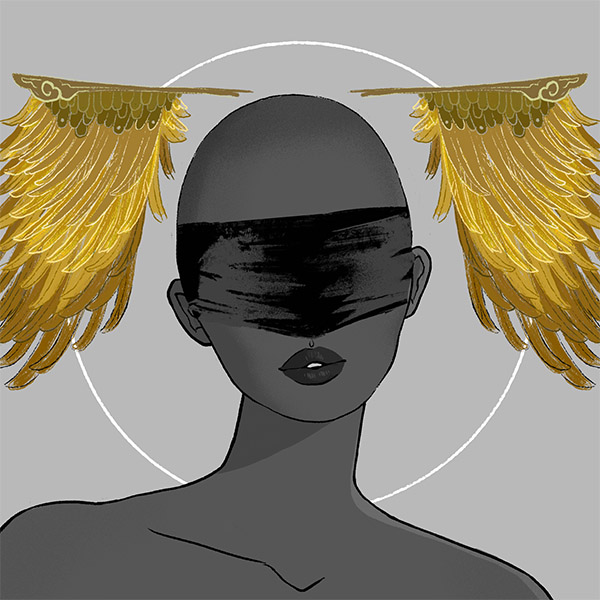 a feathered-hairpins hair-topper fit for a witch