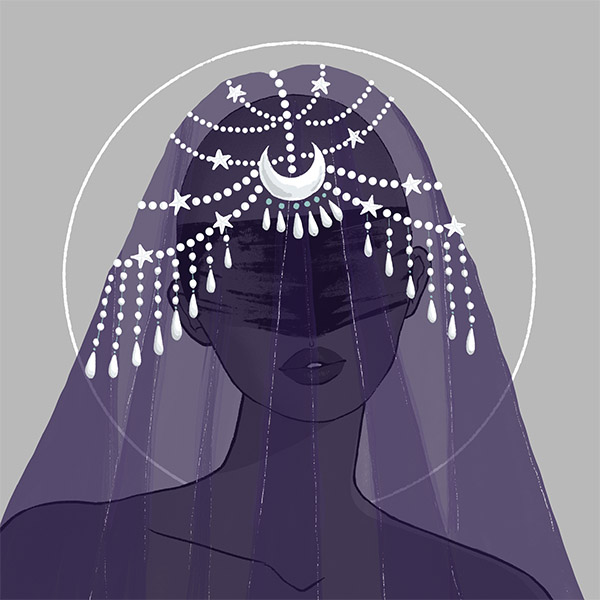 a sheer-moon-xuannu-veil hat-front fit for a witch
