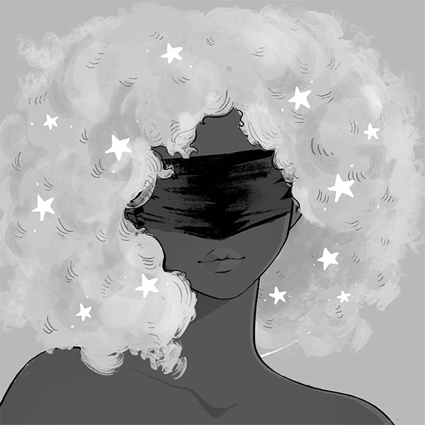 a cloudy-skies hair-bangs fit for a witch