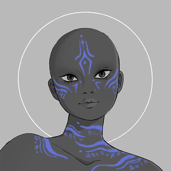 a mage-script-daedric face-markings fit for a witch