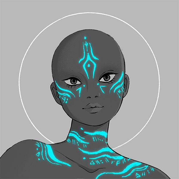 a mage-script-daedric face-markings fit for a witch