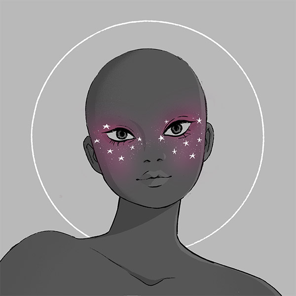 a starry-blush face-markings fit for a witch