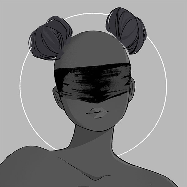 a cute-buns hair-middle fit for a witch
