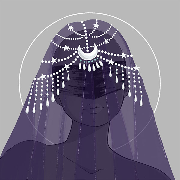 a sheer-moon-xuannu-veil hat-front fit for a witch