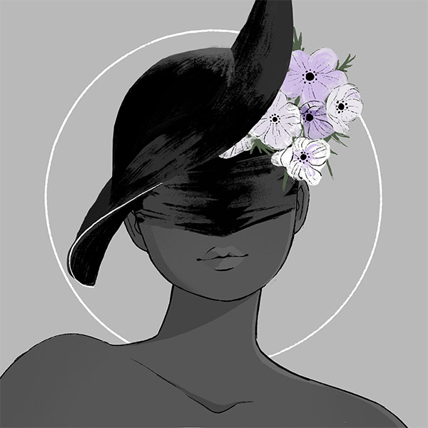 a structured-flowers hat-front fit for a witch